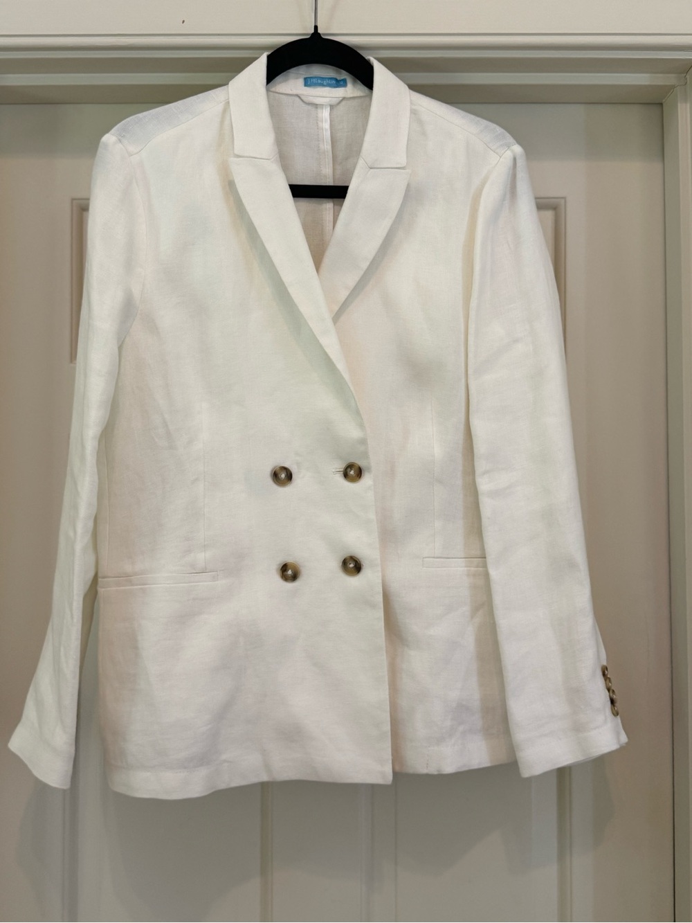 J. McLaughlin White Double-Breasted Linen Blazer